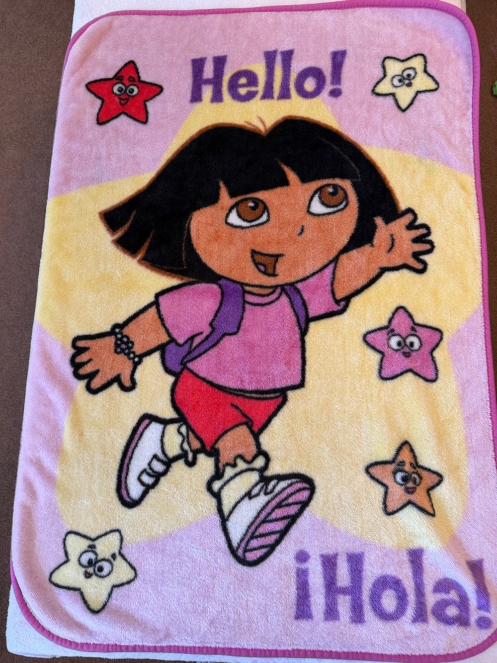 Dora the Explorer Pink & Yellow Plush Kids Blanket